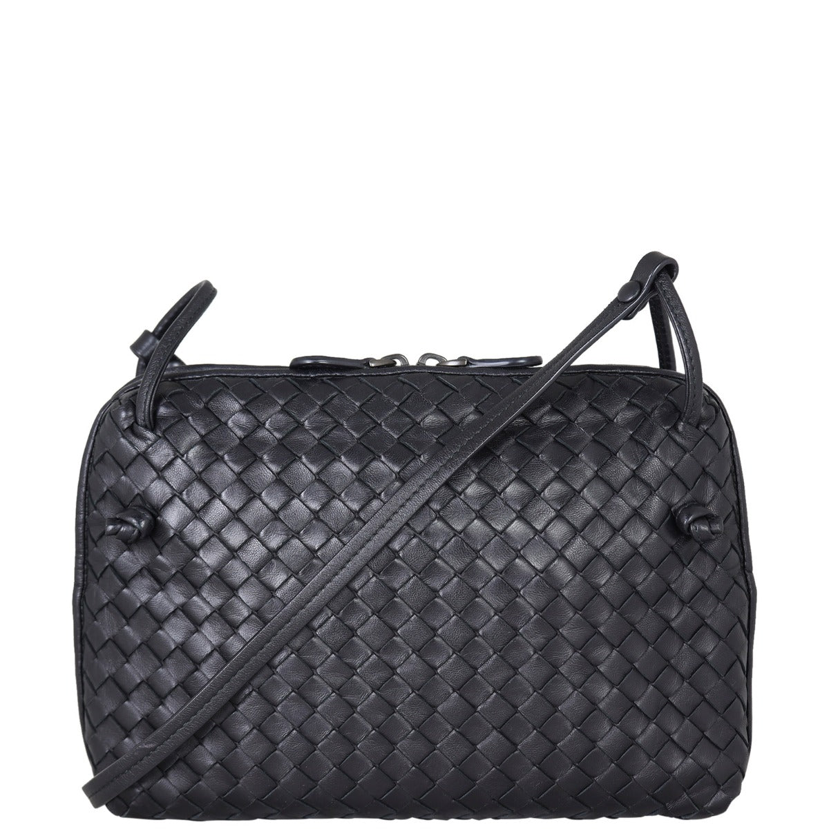 Bottega Veneta Intrecciato Nodini Crossbody (black) Front With Strap