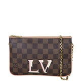 Louis Vuitton Double Zip Pochette Damier Ebene Front With Chain