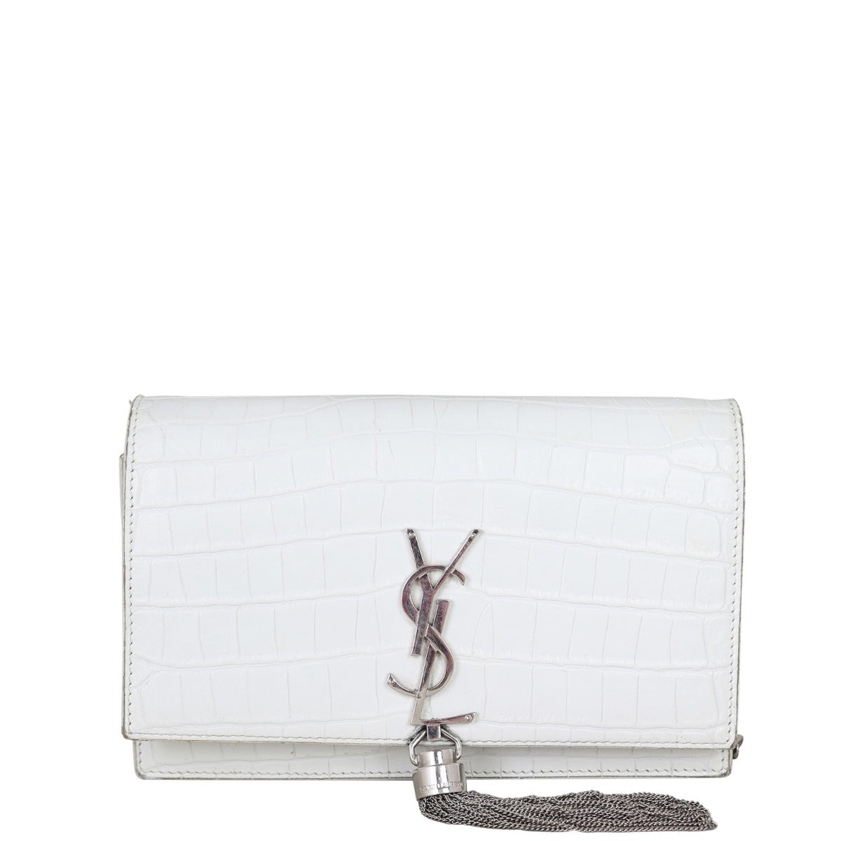 Saint Laurent Kate Tassel Chain Wallet Croc-Embossed Front