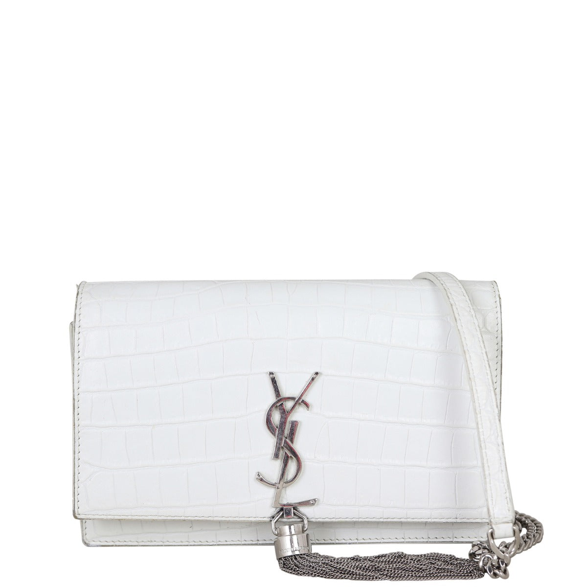 Saint Laurent Kate Tassel Chain Wallet Croc-Embossed Front With Strap