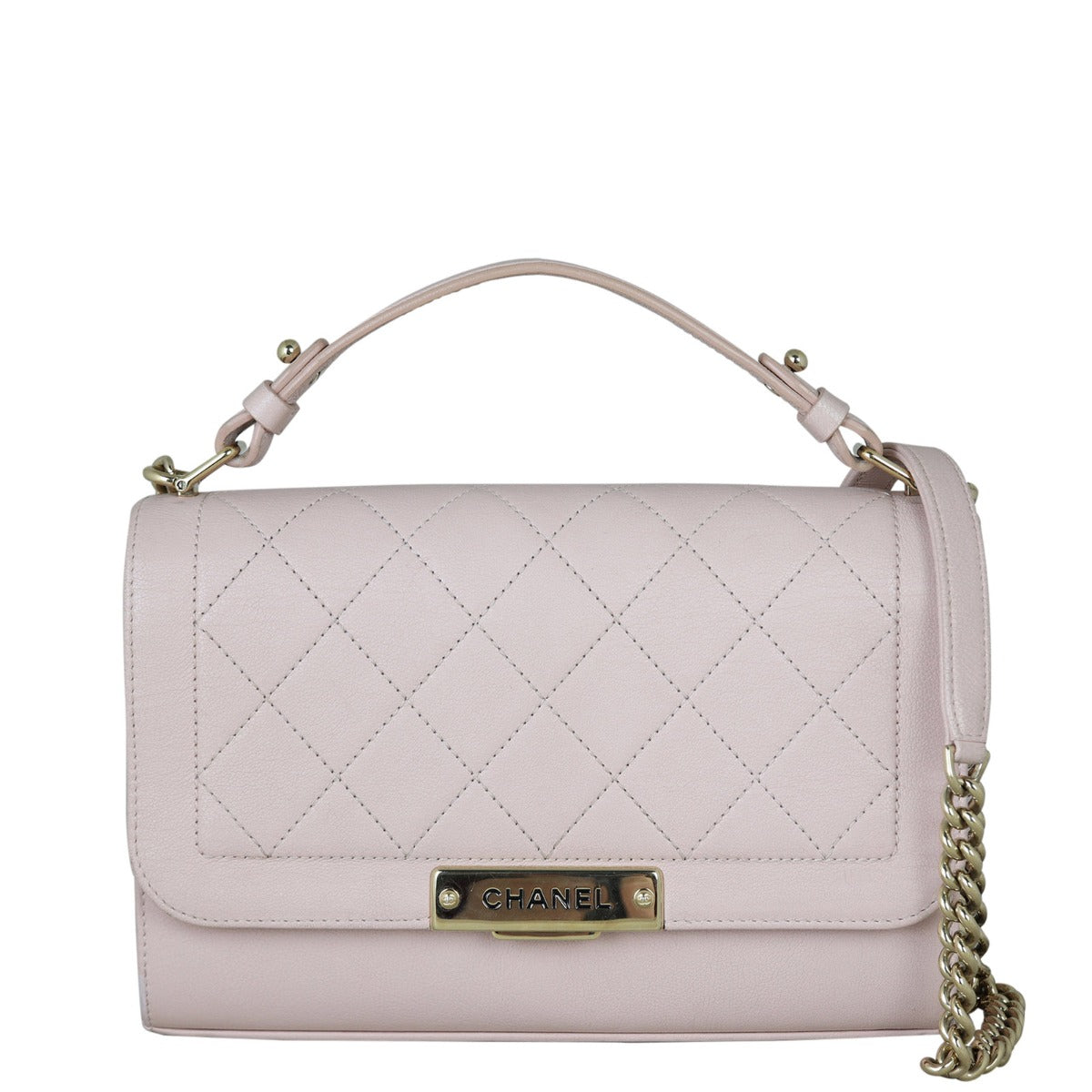 Chanel Label Click Flap Bag Front With Chain