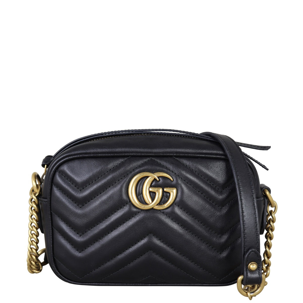 Gucci GG Marmont Mini Camera Bag Front With Strap