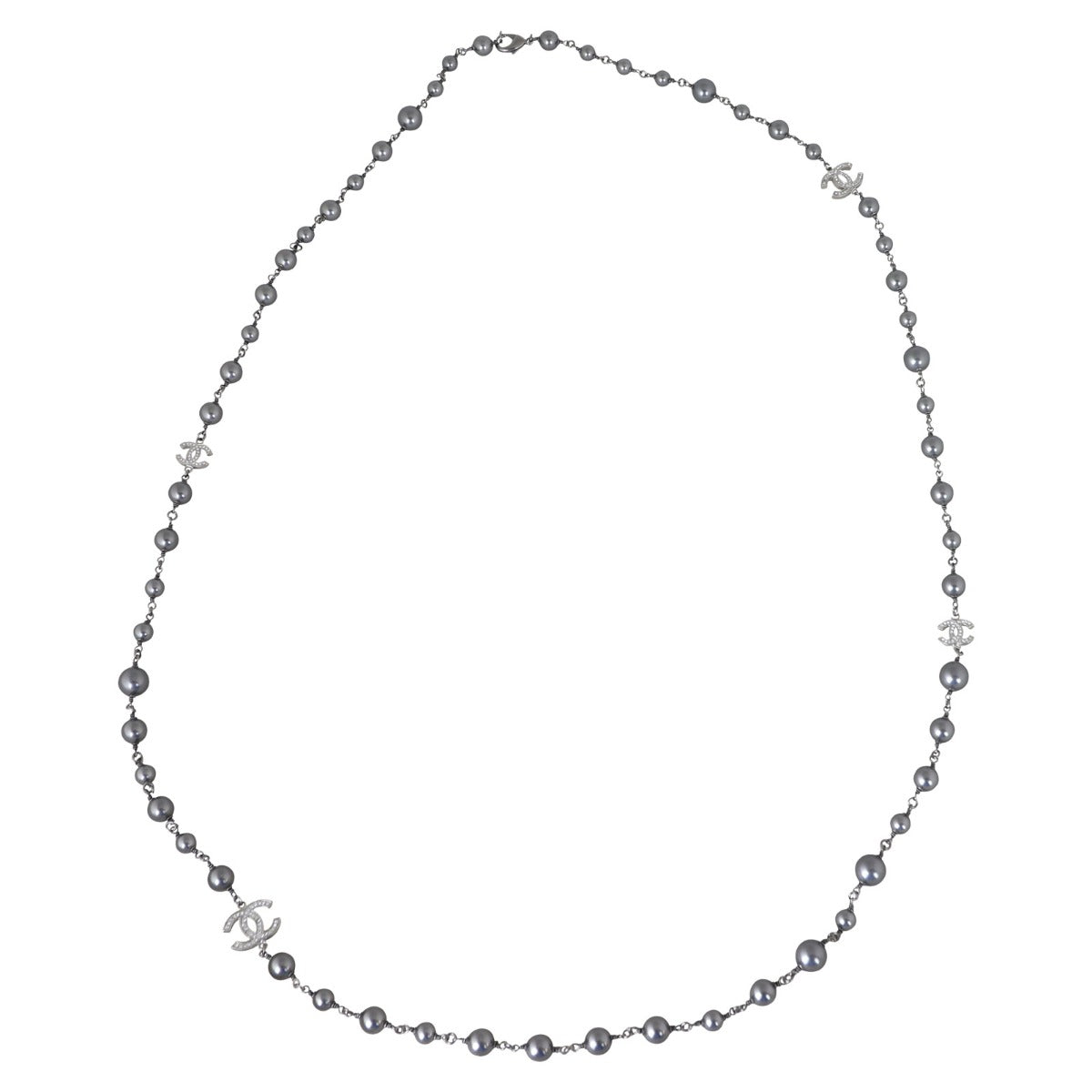 Chanel CC Beaded Long Necklace | Gunmetal Beads