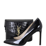 Saint Laurent June Box Bag Croc Embossed Front with Shoe