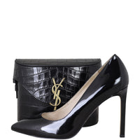 Saint Laurent June Box Bag Croc Embossed Front with Shoe