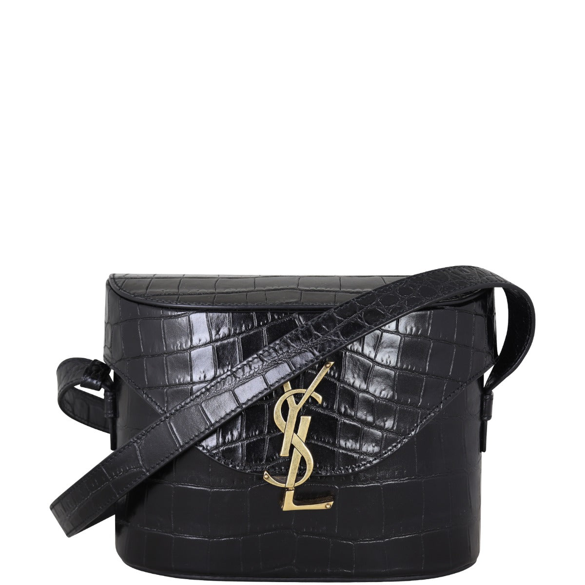 Saint Laurent June Box Bag Croc Embossed Front with Strap