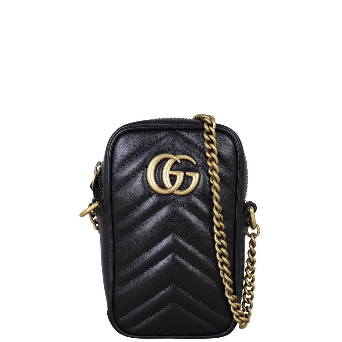 Gucci GG Marmont Mini Zip-Top Camera Bag Front With Chain