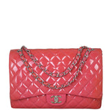 Chanel Classic Double Flap Maxi Pink Patent Front