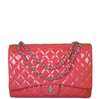 Chanel Classic Double Flap Maxi Pink Patent Front
