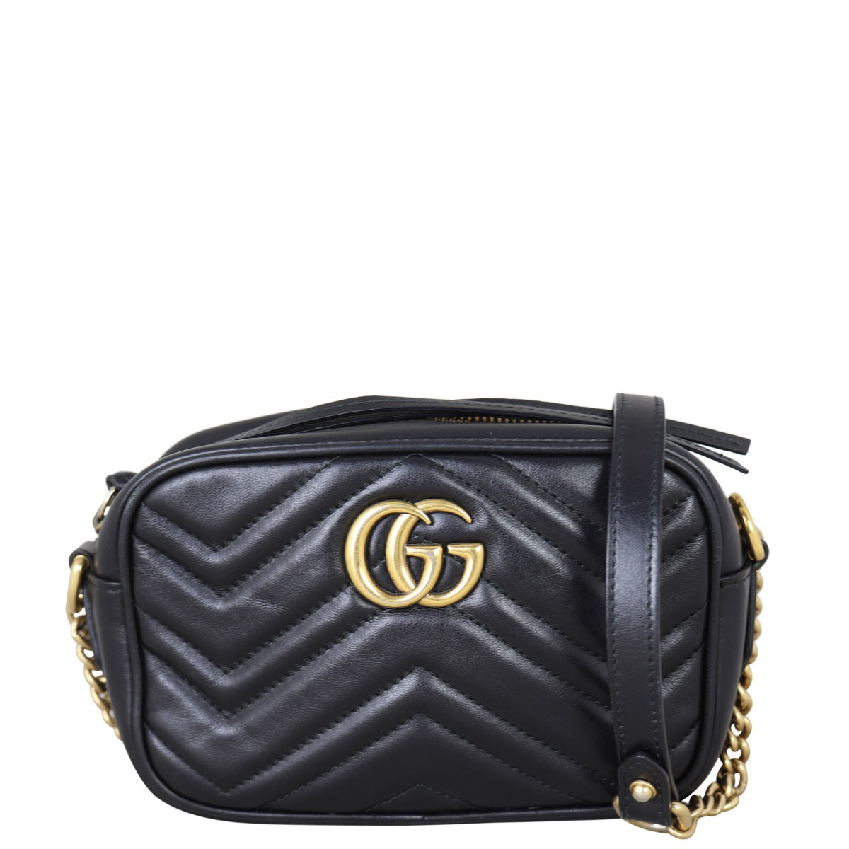 Gucci GG Marmont Mini Camera Bag Front With Strap