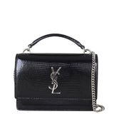 Saint Laurent Sunset Chain Wallet Lizard Embossed Front With Chain