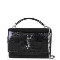 Saint Laurent Sunset Chain Wallet Lizard Embossed Front With Chain