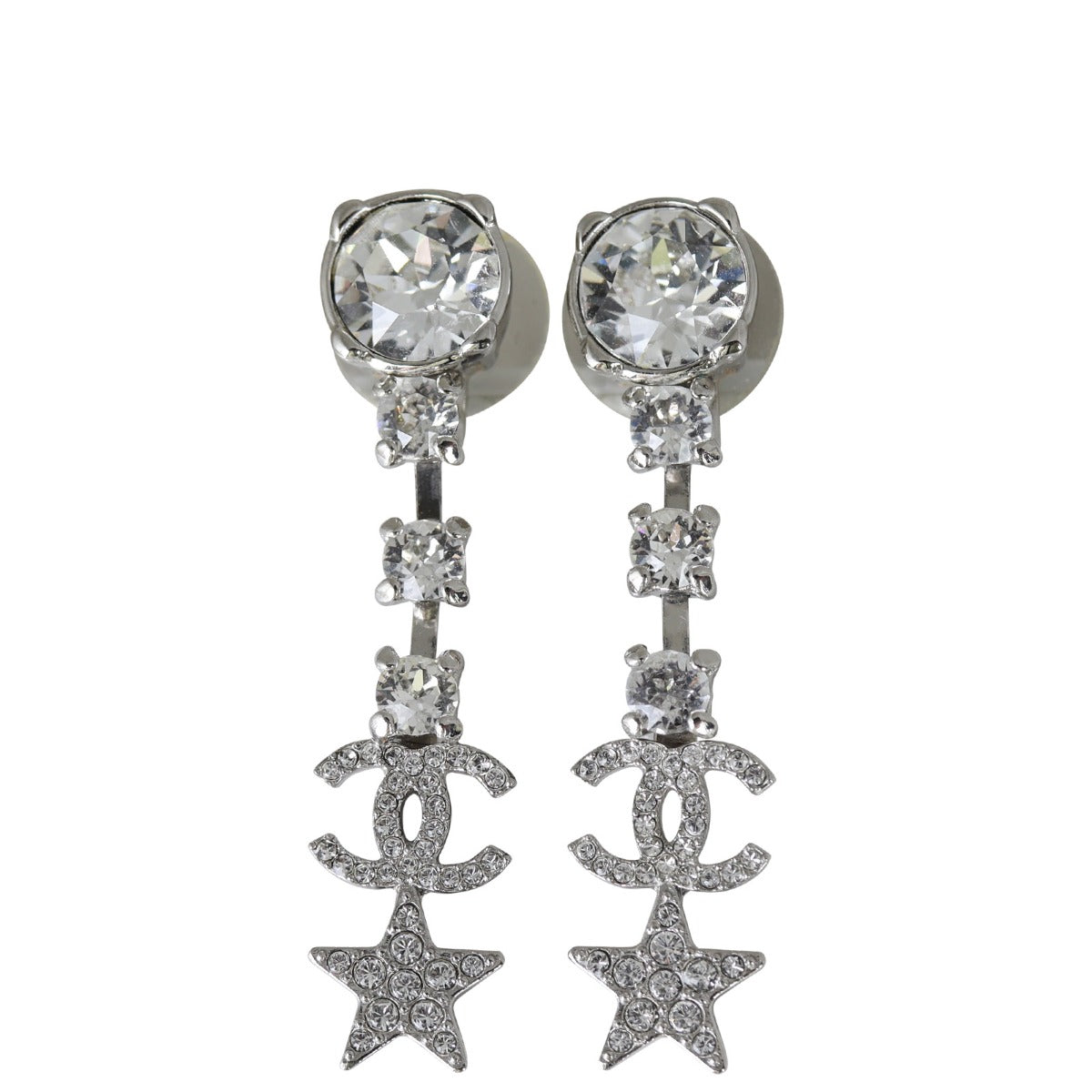 Chanel CC Crystal Star Drop Earrings 