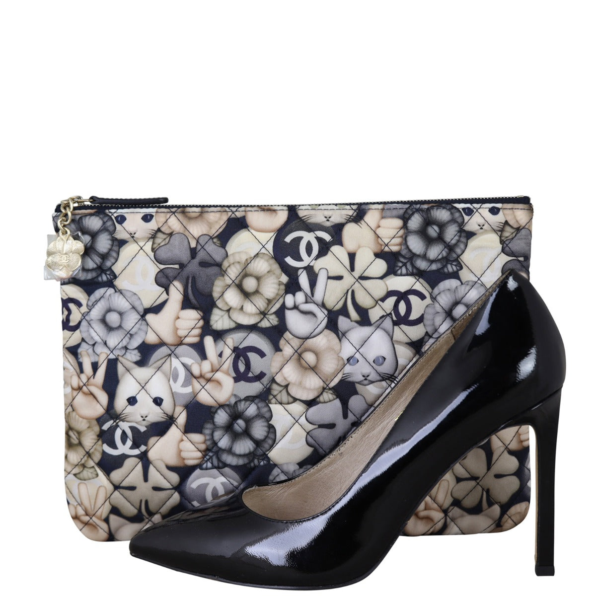 Chanel Quilted Medium Cat Emoticon Cosmetic Case Shoe