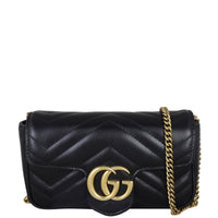 Gucci GG Marmont Matelasse Super Mini Shoulder Bag Front With Chain