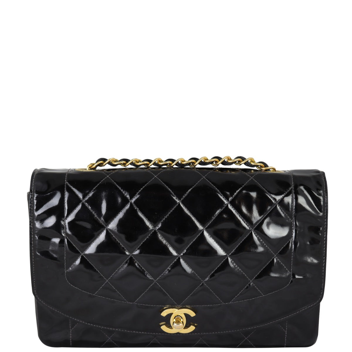 Chanel Quilted Diana Patent Flap Bag Front
