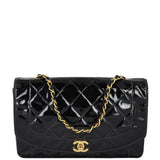Chanel Quilted Diana Patent Flap Bag Front With Chain