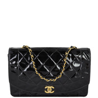 Chanel Quilted Diana Patent Flap Bag Front With Chain
