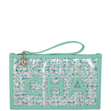 Chanel Logo Tweed Clutch Front