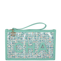 Chanel Logo Tweed Clutch Front