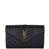 Saint Laurent Monogram Mix Matelasse Envelope Wallet on Chain Front
