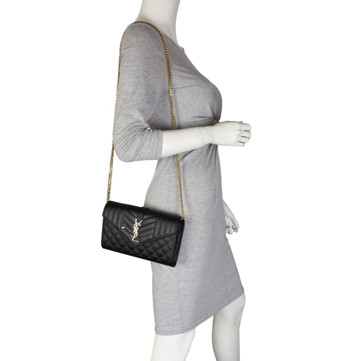 Saint Laurent Monogram Mix Matelasse Envelope Wallet on Chain Mannequin