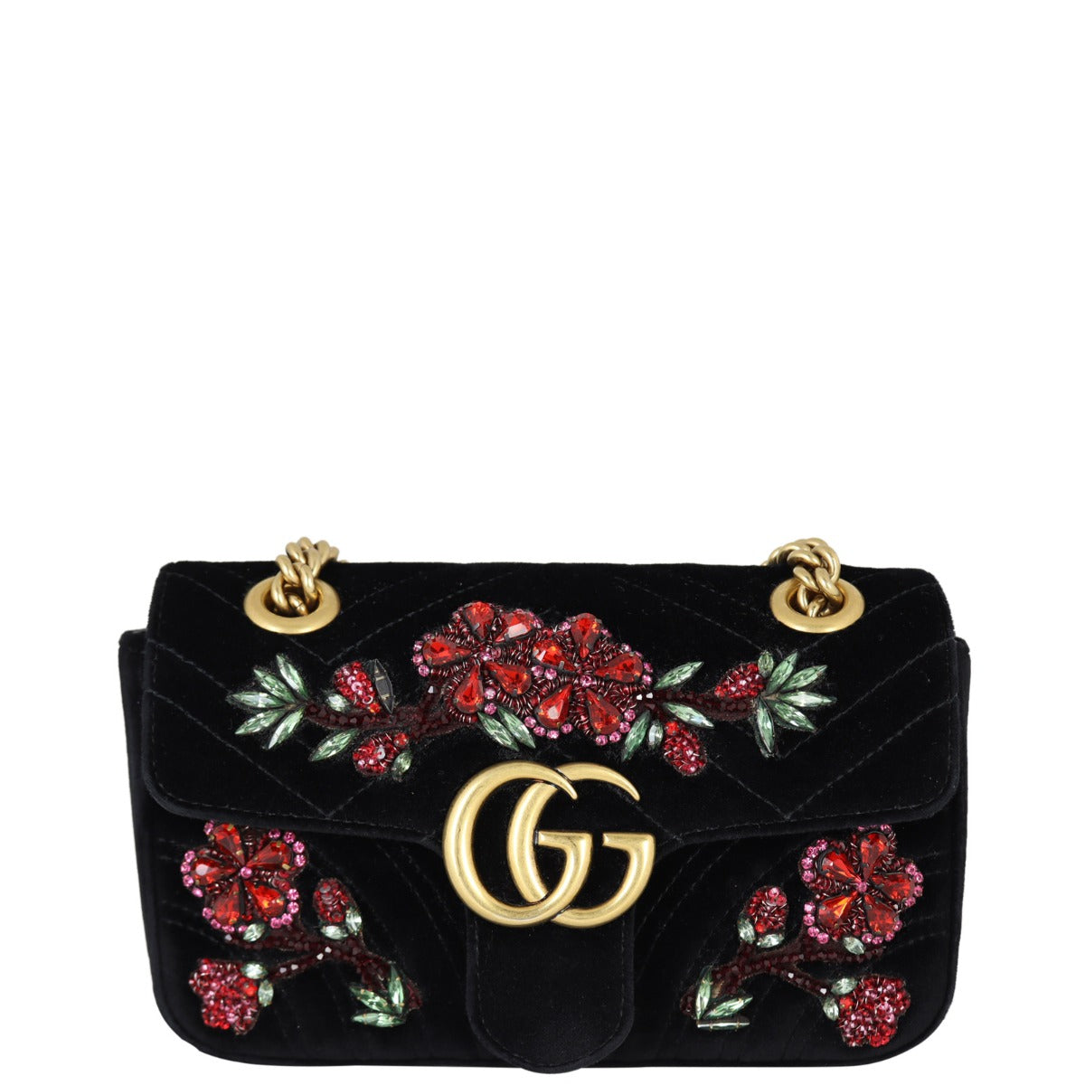 Gucci GG Marmont Velvet Mini Shoulder Bag Front