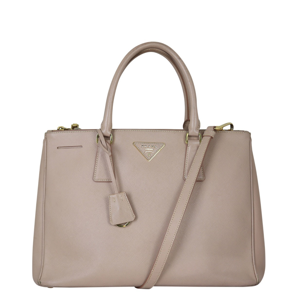 Prada Saffiano Lux Galleria Double Zip Tote Medium Front with Strap