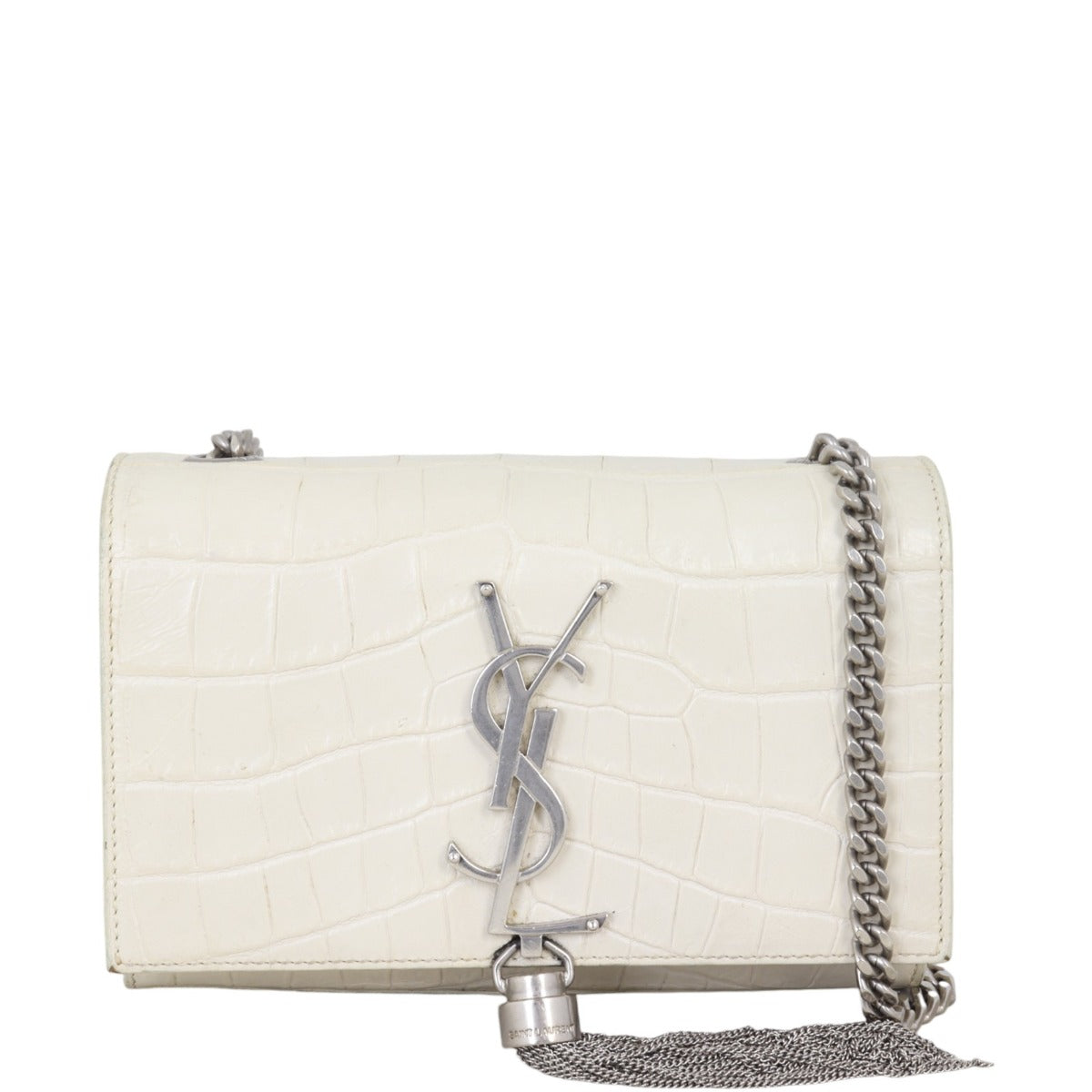 Saint Laurent Kate Tassel Chain Bag Small Croc-Embossed