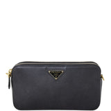 Prada Saffiano Mini Double Zip Chain Crossbody