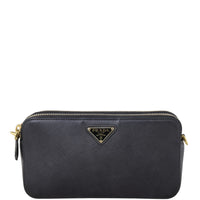 Prada Saffiano Mini Double Zip Chain Crossbody