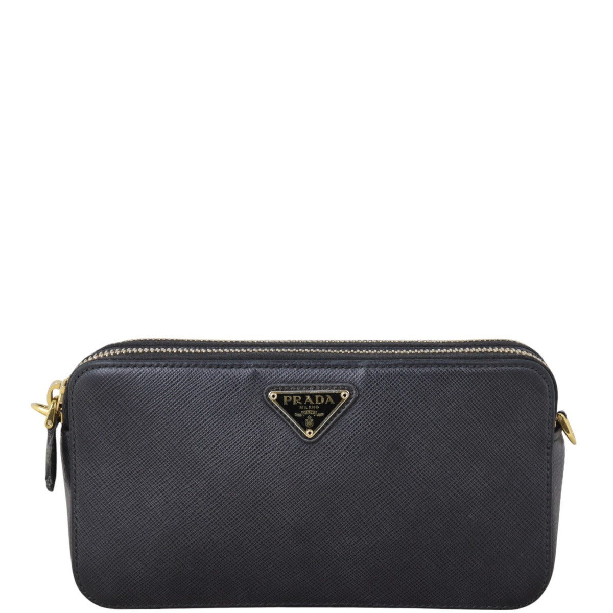 Prada Saffiano Mini Double Zip Chain Crossbody