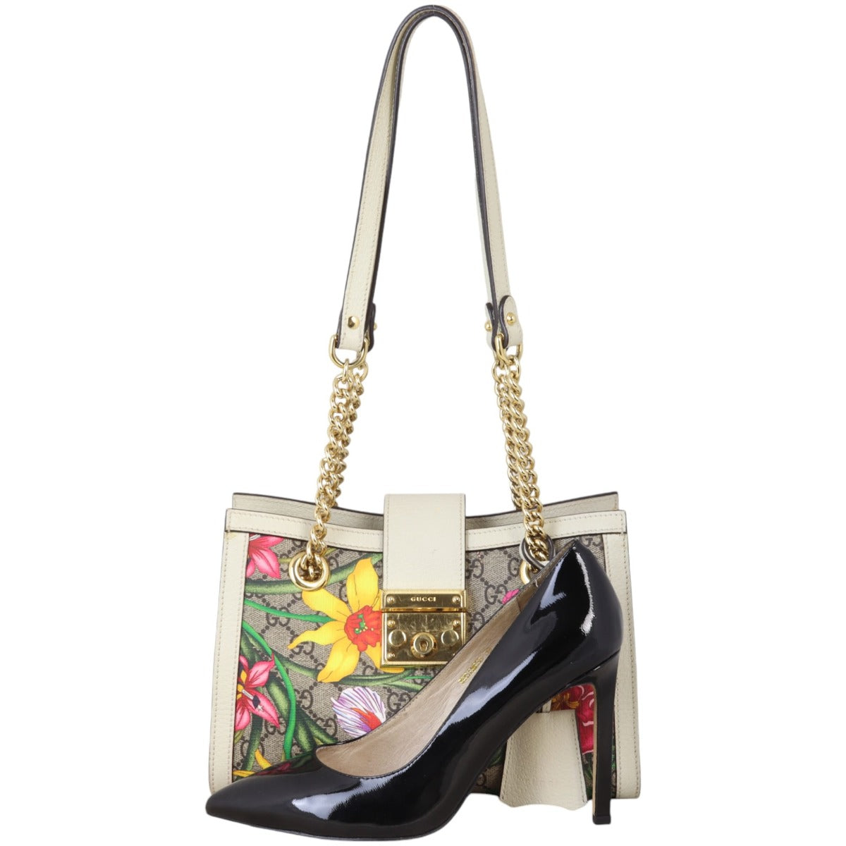 Gucci GG Supreme Flora Small Padlock Tote