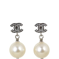 Chanel Crystal CC Pearl Drop Earrings