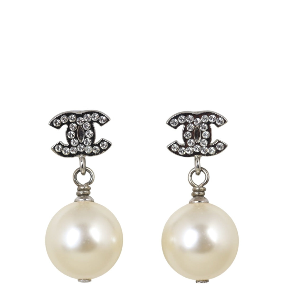 Chanel Crystal CC Pearl Drop Earrings