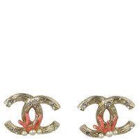 Chanel CC Strass Coral Earrings