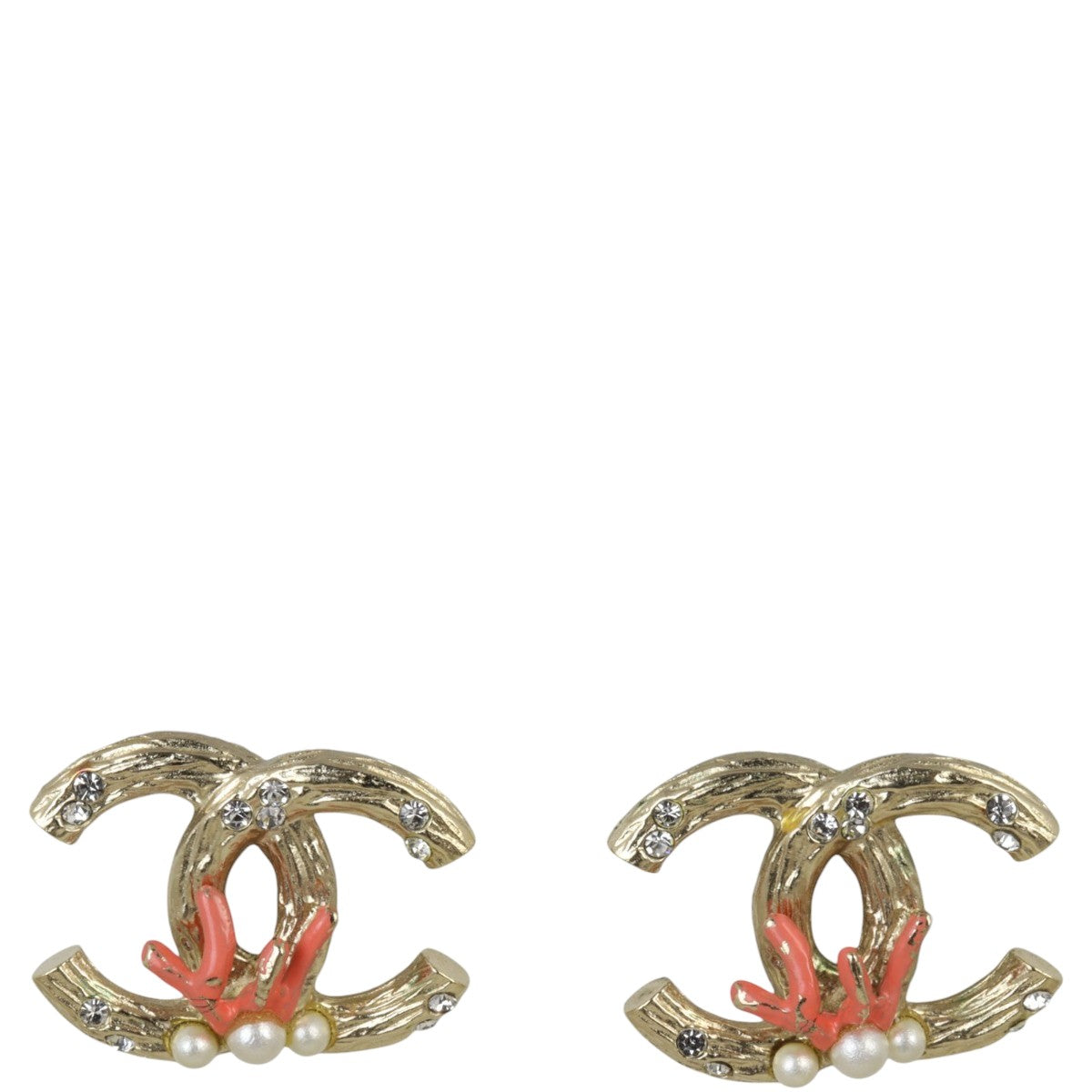 Chanel CC Strass Coral Earrings