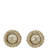 Chanel Crystal CC Pearl Button Earrings