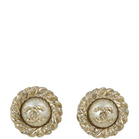 Chanel Crystal CC Pearl Button Earrings