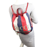 Gucci Logo Striped Drawstring Backpack