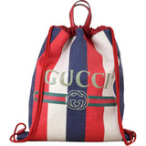 Gucci Logo Striped Drawstring Backpack