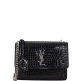 Saint Laurent Sunset Medium Croc-Embossed