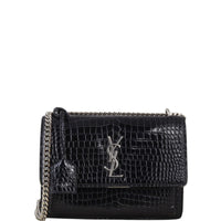 Saint Laurent Sunset Medium Croc-Embossed