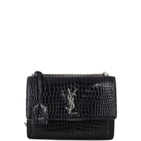 Saint Laurent Sunset Medium Croc-Embossed