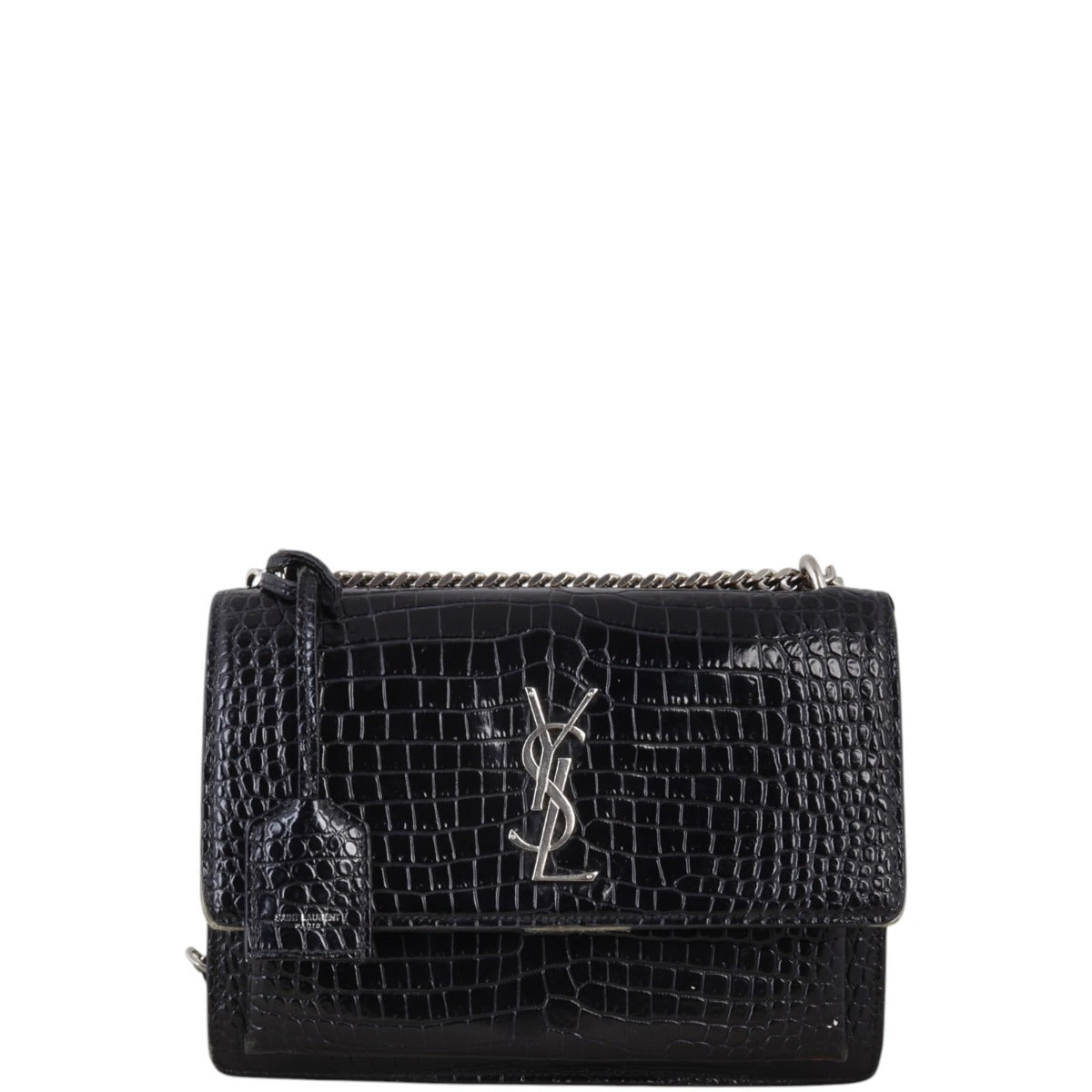 Saint Laurent Sunset Medium Croc-Embossed
