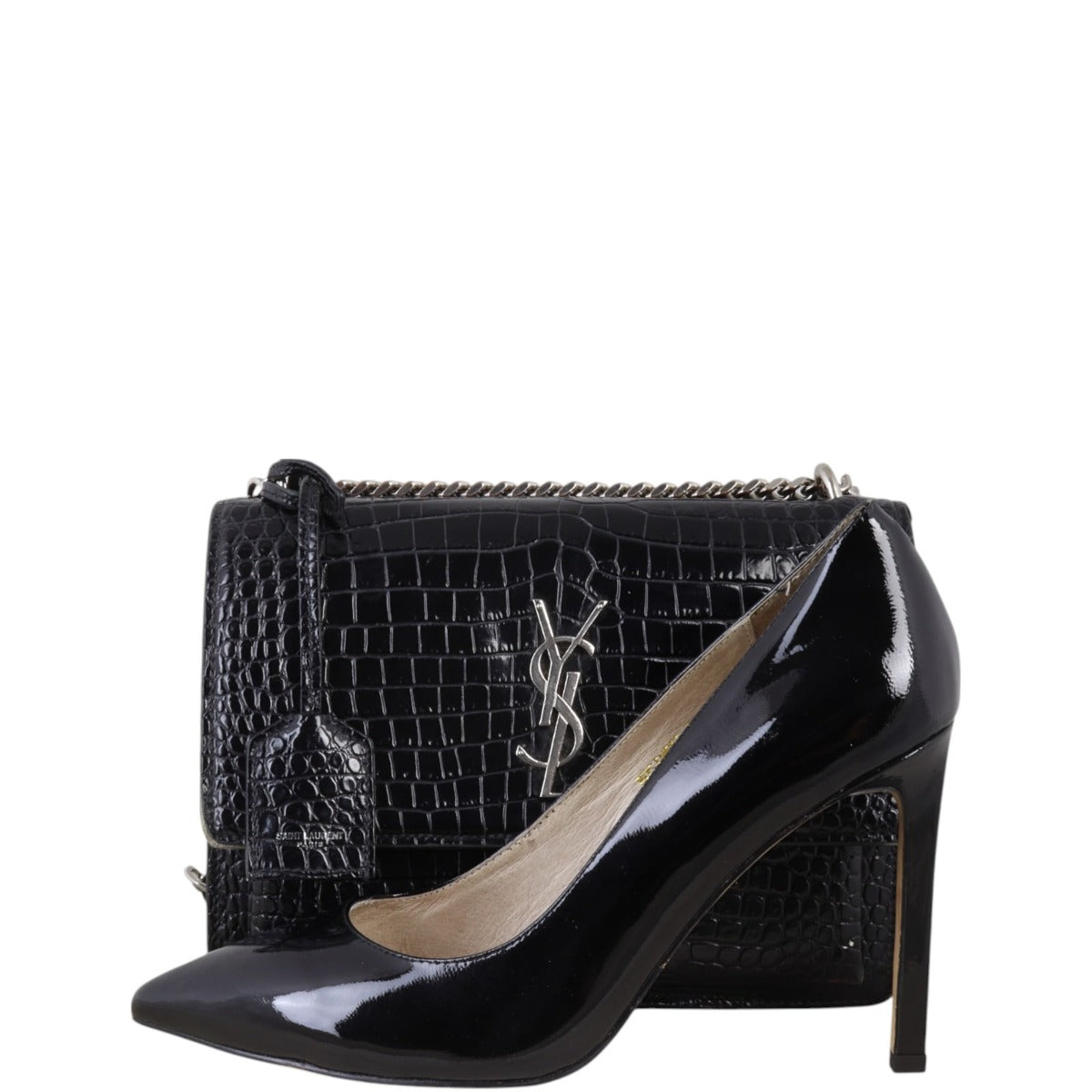 Saint Laurent Sunset Medium Croc-Embossed