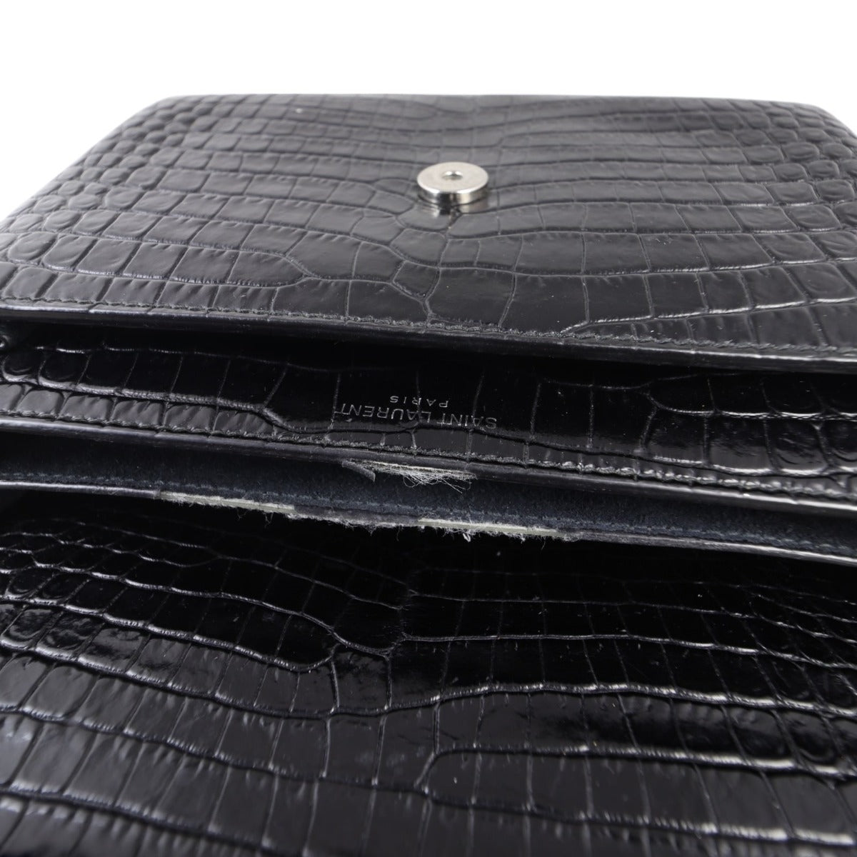 Saint Laurent Sunset Medium Croc-Embossed