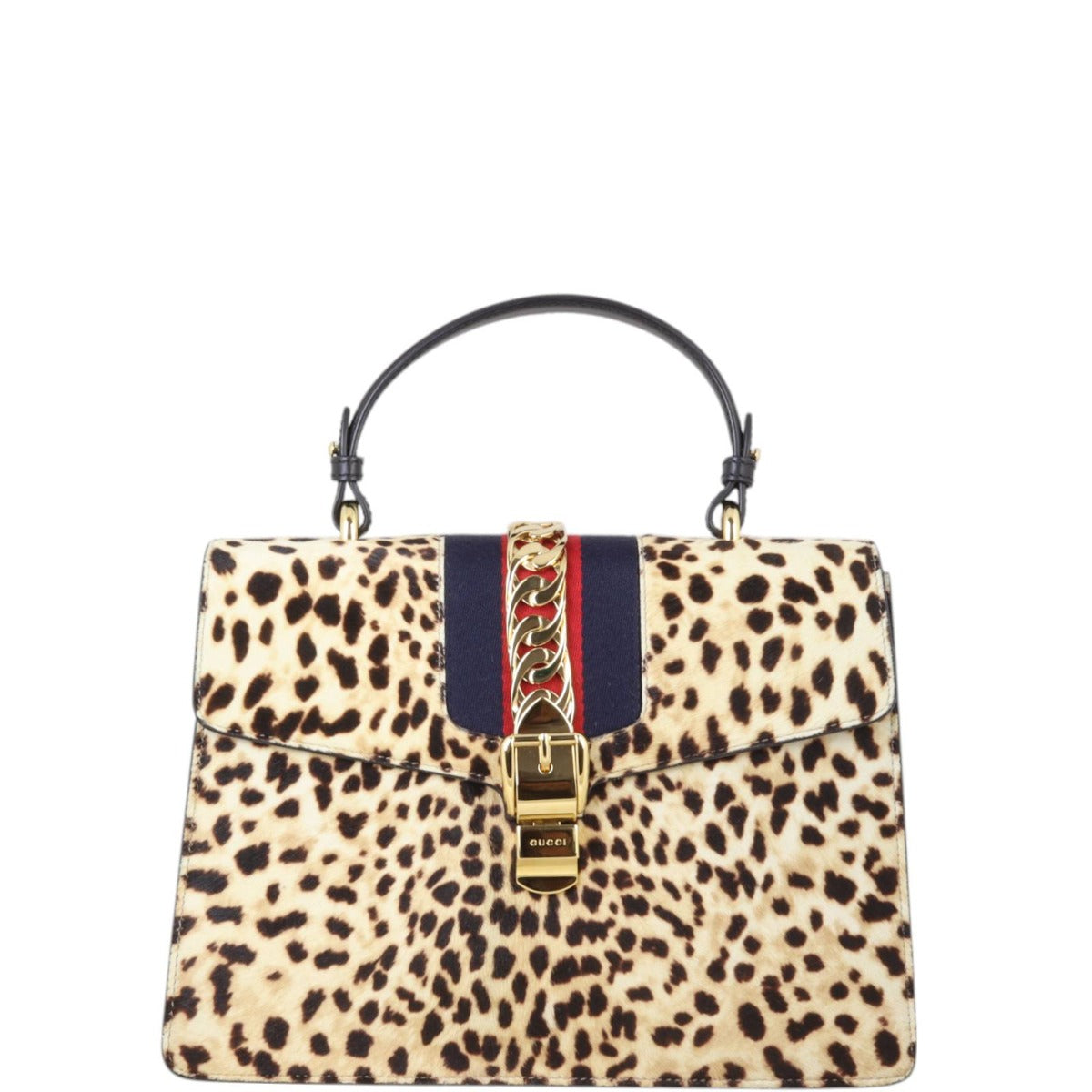 Gucci Sylvie Top Handle Medium Bag Leopard Calf Hair