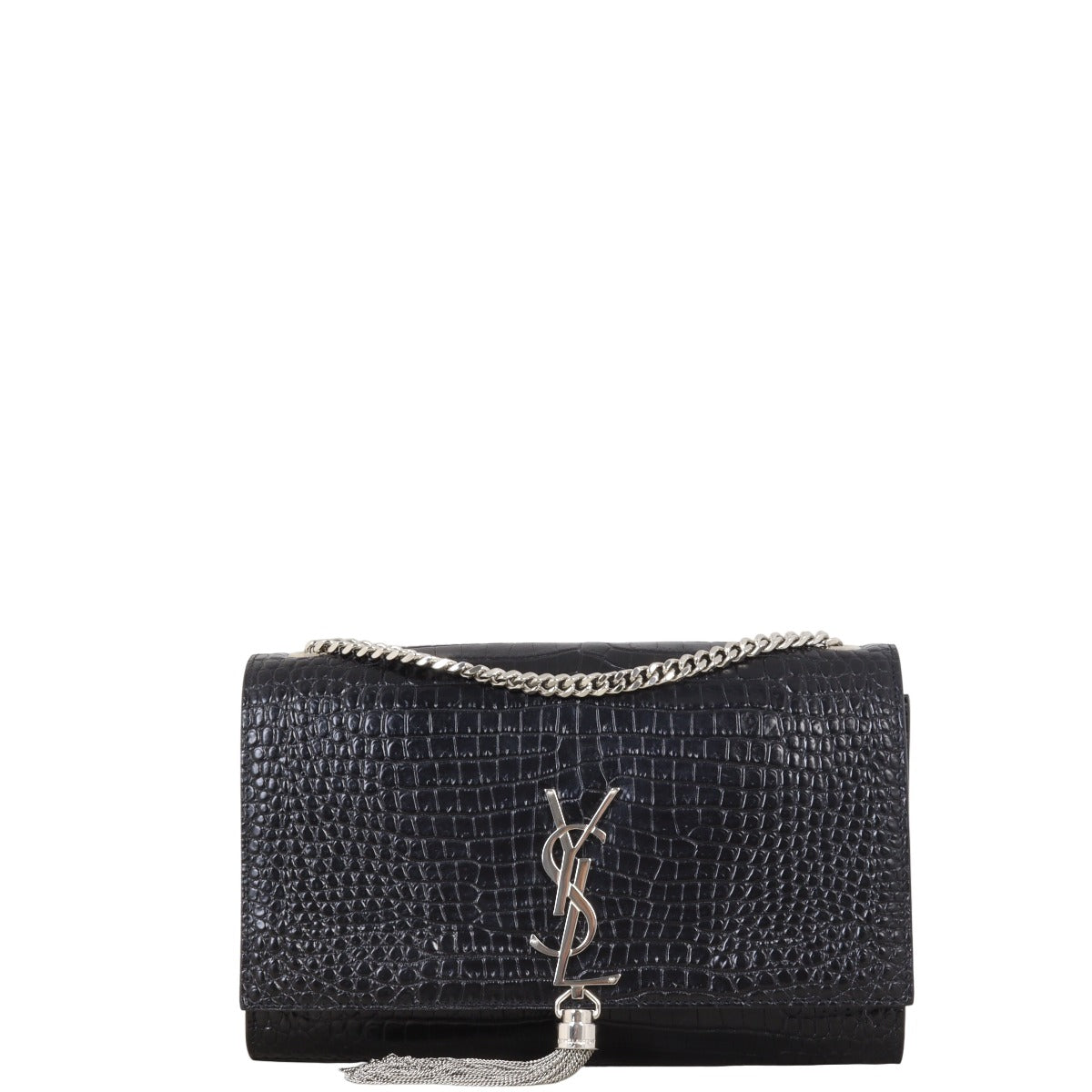 Saint Laurent Kate Tassel Chain Bag Medium Croc-Embossed