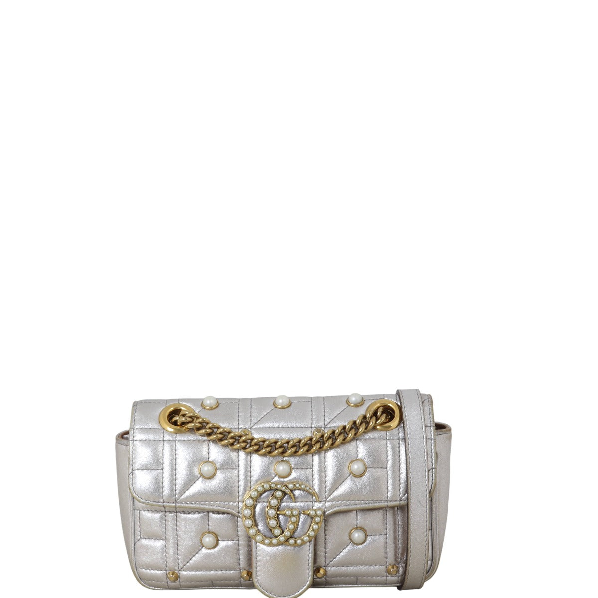 Gucci GG Marmont Matelasse Mini Shoulder Bag Pearl Studded